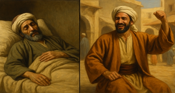 إن سقم ظل نادما ، وإن صح أمن لاهيا