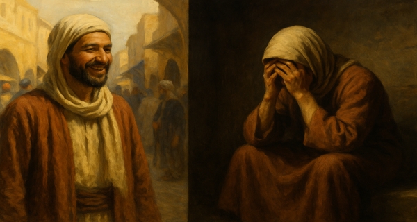 يعجب بنفسه إذا عُوفي، ويقنط إذا ابتُلي