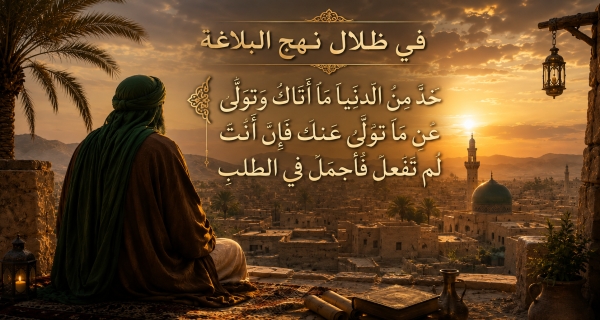 في ظلال نهج البلاغة ”خذ من الدنيا ما أتاك وتولى عن ما تولى عنك فإن أنت لم تفعل فأجمل في الطلب “_2